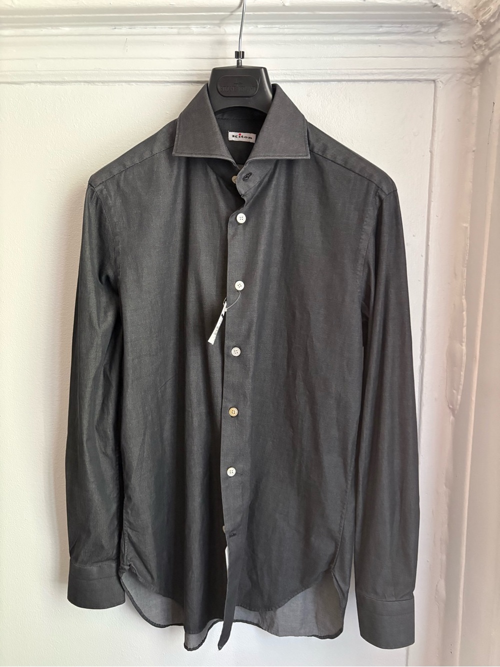 Kiton Men's Long-Sleeve Dress Shirt - Charcoal